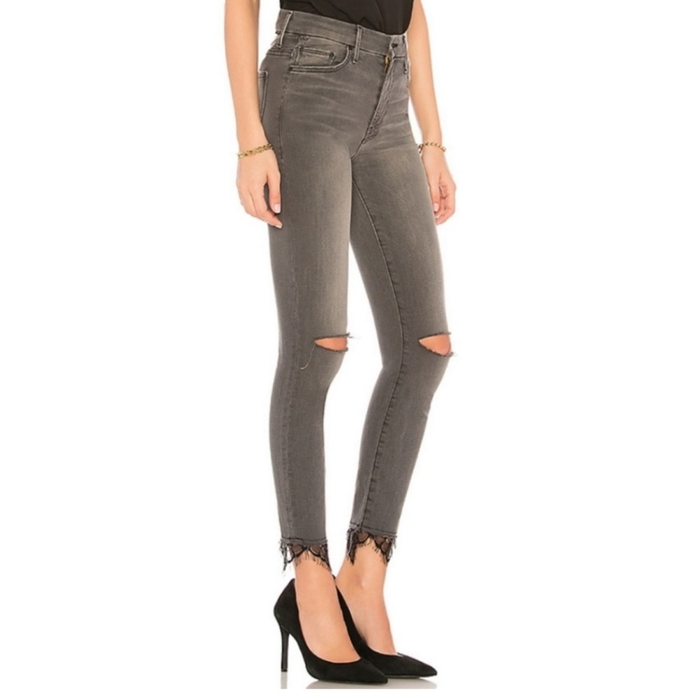 MOTHER The Looker Dagger Lace Distressed Gray